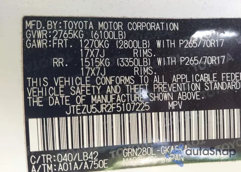 2015 Toyota 4Runner Sr5 Premium from USA, damaged, VIN JTEZU5JR2F5107225